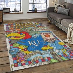 ncaa kansas jayhawks basketball team logo rectangle area rug dark room kj28