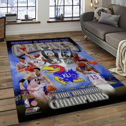ncaa kansas jayhawks basketball team logo rectangle area rug dark room kj29