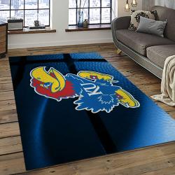 ncaa kansas jayhawks basketball team logo rectangle area rug dark room kj32