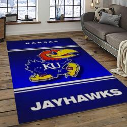 ncaa kansas jayhawks basketball team logo rectangle area rug dark room kj33