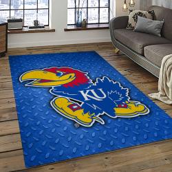 ncaa kansas jayhawks basketball team logo rectangle area rug dark room kj35