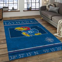 ncaa kansas jayhawks basketball team logo rectangle area rug dark room kj36