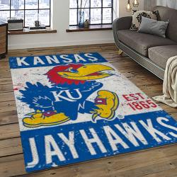 ncaa kansas jayhawks basketball team logo rectangle area rug dark room kj38