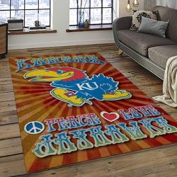 ncaa kansas jayhawks basketball team logo rectangle area rug dark room kj39