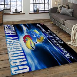 ncaa kansas jayhawks basketball team logo rectangle area rug dark room kj40