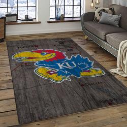 ncaa kansas jayhawks basketball team logo rectangle area rug dark room kj41