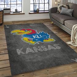 ncaa kansas jayhawks basketball team logo rectangle area rug dark room kj42
