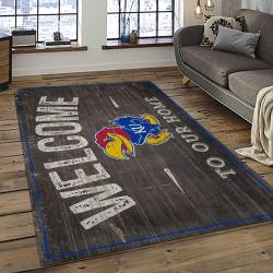 ncaa kansas jayhawks basketball team logo rectangle area rug dark room kj43