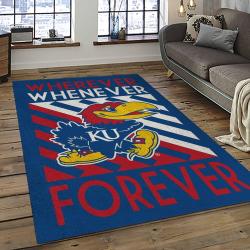 ncaa kansas jayhawks basketball team logo rectangle area rug dark room kj44