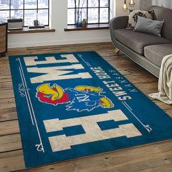 ncaa kansas jayhawks basketball team logo rectangle area rug dark room kj46