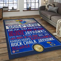 ncaa kansas jayhawks basketball team logo rectangle area rug dark room kj47