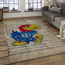 ncaa kansas jayhawks basketball team logo rectangle area rug dark room kj48
