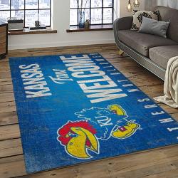 ncaa kansas jayhawks basketball team logo rectangle area rug dark room kj49