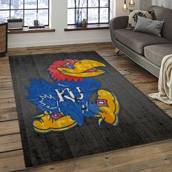 ncaa kansas jayhawks basketball team logo rectangle area rug dark room kj50