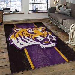ncaa louisiana state university college sport basketball and foolball team logo rectangle area rug dark room lsu17