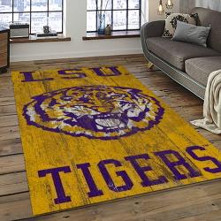ncaa louisiana state university college sport basketball and foolball team logo rectangle area rug dark room lsu32