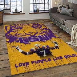 ncaa louisiana state university college sport basketball and foolball team logo rectangle area rug dark room lsu33