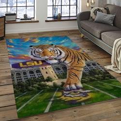 ncaa louisiana state university college sport basketball and foolball team logo rectangle area rug dark room lsu42