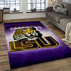 ncaa louisiana state university college sport basketball and foolball team logo rectangle area rug dark room lsu49