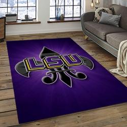 ncaa louisiana state university college sport basketball and foolball team logo rectangle area rug dark room lsu50