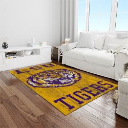 NCAA Louisiana State University College Sport Basketball And Foolball Team Logo Rectangle Area Rug LSU32
