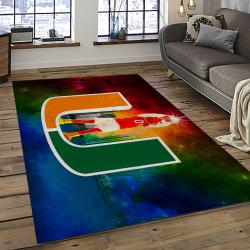 ncaa miami hurricanes sport basketball and foolball team logo rectangle area rug dark room mh02