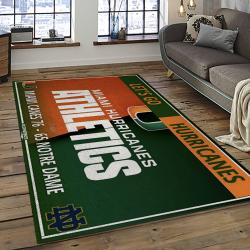 ncaa miami hurricanes sport basketball and foolball team logo rectangle area rug dark room mh03