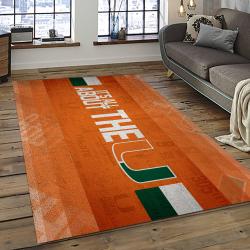 ncaa miami hurricanes sport basketball and foolball team logo rectangle area rug dark room mh06
