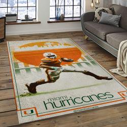 ncaa miami hurricanes sport basketball and foolball team logo rectangle area rug dark room mh08