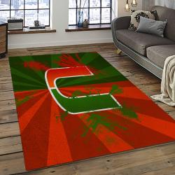 ncaa miami hurricanes sport basketball and foolball team logo rectangle area rug dark room mh15