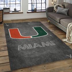 ncaa miami hurricanes sport basketball and foolball team logo rectangle area rug dark room mh21