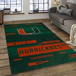 ncaa miami hurricanes sport basketball and foolball team logo rectangle area rug dark room mh22
