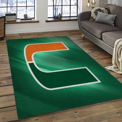 ncaa miami hurricanes sport basketball and foolball team logo rectangle area rug dark room mh27