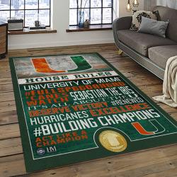ncaa miami hurricanes sport basketball and foolball team logo rectangle area rug dark room mh30