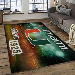 ncaa miami hurricanes sport basketball and foolball team logo rectangle area rug dark room mh32