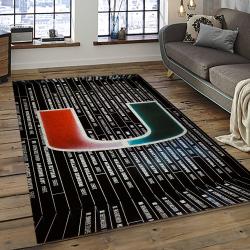 ncaa miami hurricanes sport basketball and foolball team logo rectangle area rug dark room mh36