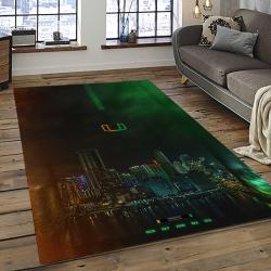 ncaa miami hurricanes sport basketball and foolball team logo rectangle area rug dark room mh37