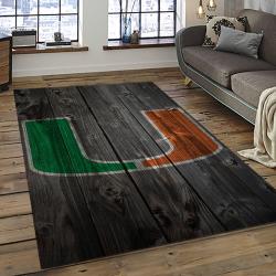 ncaa miami hurricanes sport basketball and foolball team logo rectangle area rug dark room mh39