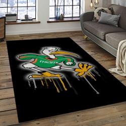 ncaa miami hurricanes sport basketball and foolball team logo rectangle area rug dark room mh41