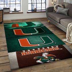 ncaa miami hurricanes sport basketball and foolball team logo rectangle area rug dark room mh49