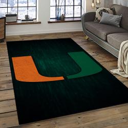 ncaa miami hurricanes sport basketball and foolball team logo rectangle area rug dark room mh50