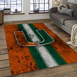 ncaa miami hurricanes sport basketball and foolball team logo rectangle area rug dark room mh51