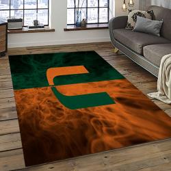 ncaa miami hurricanes sport basketball and foolball team logo rectangle area rug dark room mh52