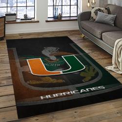 ncaa miami hurricanes sport basketball and foolball team logo rectangle area rug dark room mh55