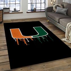 ncaa miami hurricanes sport basketball and foolball team logo rectangle area rug dark room mh56