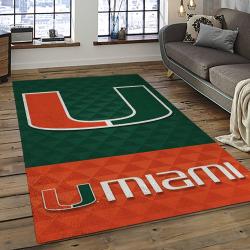 ncaa miami hurricanes sport basketball and foolball team logo rectangle area rug dark room mh57