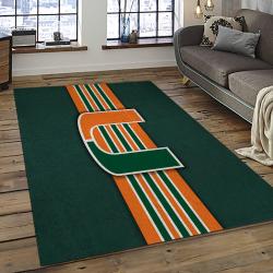 ncaa miami hurricanes sport basketball and foolball team logo rectangle area rug dark room mh58