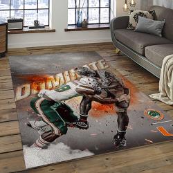 ncaa miami hurricanes sport basketball and foolball team logo rectangle area rug dark room mh60