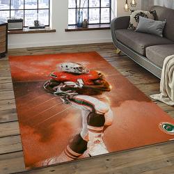 ncaa miami hurricanes sport basketball and foolball team logo rectangle area rug dark room mh61