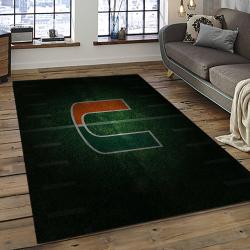 ncaa miami hurricanes sport basketball and foolball team logo rectangle area rug dark room mh64